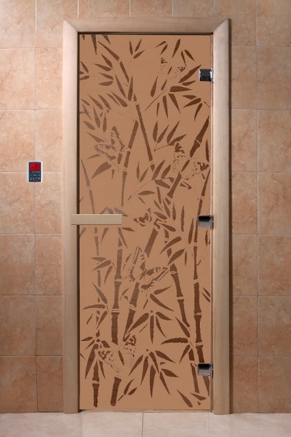 Дверь стеклянная сатин или бронза матовая DOORWOOD Бамбук и бабочки