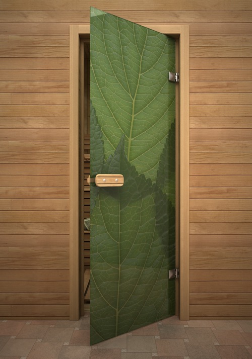 Дверь стеклянная AKMA Зелёные листья 700х1900