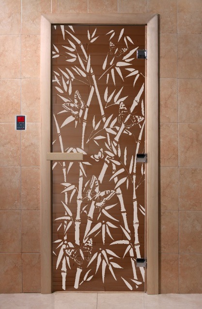 Дверь стеклянная бронзовая DOORWOOD Бамбук и бабочки
