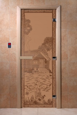 Дверь стеклянная сатин или бронза матовая DOORWOOD Банька в лесу